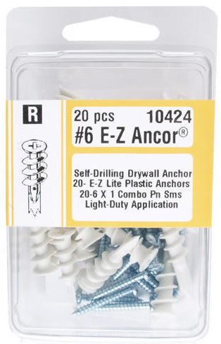 Midwest Fastener 10424#6 E-Z Ancor Self-Drilling Plastic Drywall Anchors with Screws - 20 per Package