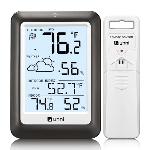 Indoor Outdoor Thermometer Wireless Weather Station, Temperature Humidity Monitor Battery