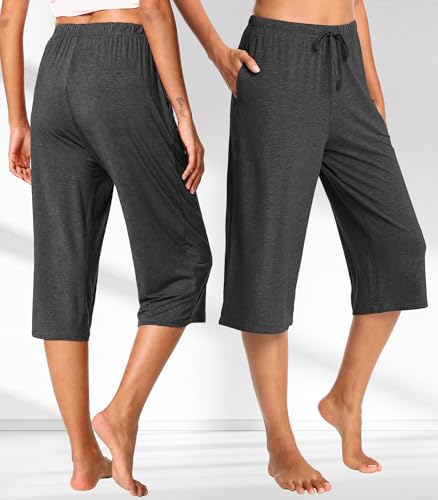 Image of WiWi Bamboo Viscose womens capri pants Wide Leg Pajama Super Soft Lounge knit Sleep shorts Cooling Pj Bottoms S-XXL