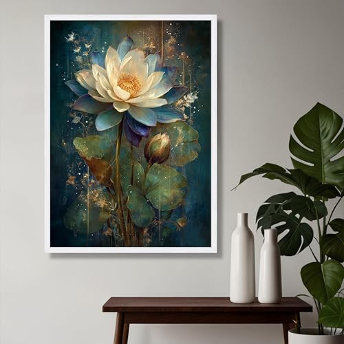 Tableau lotus bleu 80x120 cm impression toile abstraite