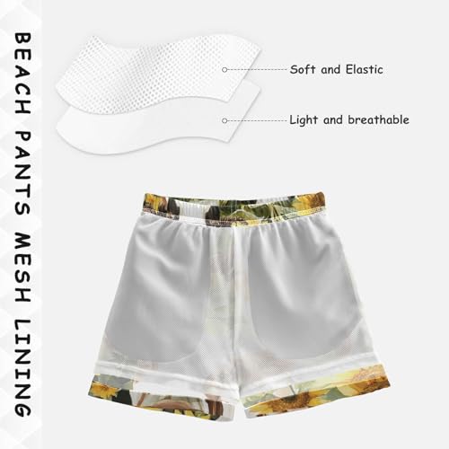 Boys Beach Board Shorts Animal Cow Yak Sunflower Swim Trunk Teen Swimwear4