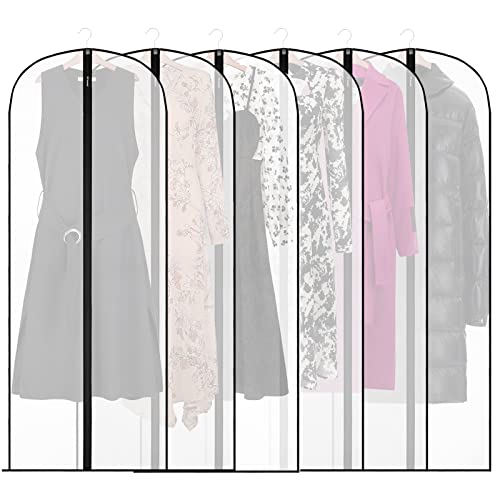 6Pack Breathable Clothes Covers with Zip, 160cm Hanging Garment Covers Bags, Dress Bag Covers, Moth-Proof Mens Suit Storage Bag, Dust Cover for Wardrobe Storage Travel, Clear