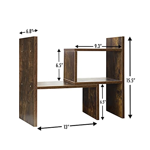 Brown-Brown Desk Shelf Organizer Adjustable Wood Desktop Bookshelf Organizer Home Office Desktop Shelves Organizer Display Shelf Rack Mini Bookcase, Freestyle Rotation Display Desktop Organizer #TOP1