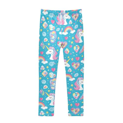 Unicorns Head Hearts Girls' Leggings Toddler Doodles Diamonds Rainbows Kids Yoga Pants Dance Active Tights 4T
