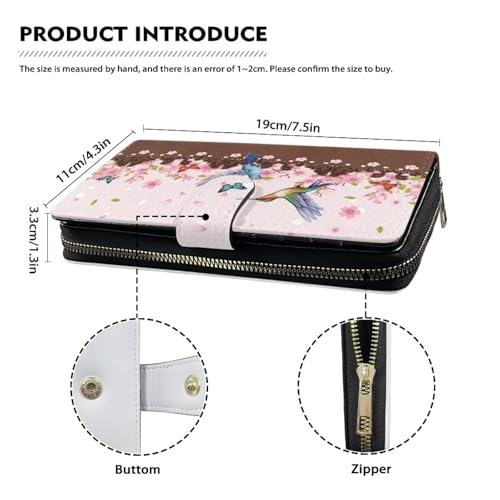 Image of COEQINE Ladies Wallets Pink Leopard Heart Black Printed Leather Phone Long Clutch Purses Check Coin Change Holder