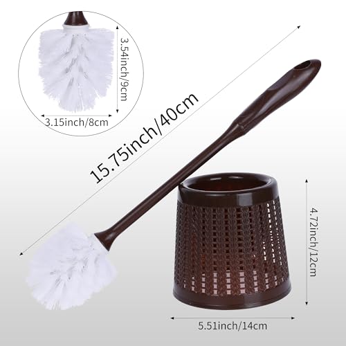 Image of Toilet Brush Wall Mount, Long Handle, Flexible Brush Head, Brush Holder Set, Bathroom Accessories Ventilation Slots Base, Household Essentials 2 Pack Brown