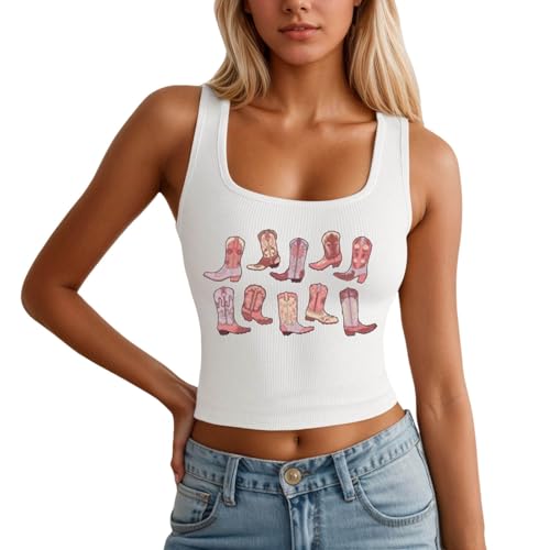 Maglia casual stampata a coste da donna, senza maniche, maglietta estiva comoda, elastica, alla moda, per tutti i giorni, abito neon, bianco, XS