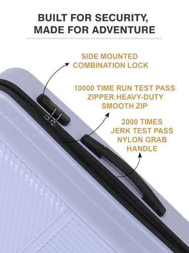 Image of Teakwood Set of 2 8 Wheels Trolley Bag, Hard Cabin with Zipper Closure, Adjustable Push Button & Cross Side Strap, Number Lock System 360 Degree (Set of 2, Lavender)