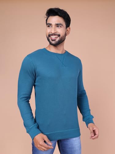 Image of Rupa Colors Waffle Texture Full Sleeves T-Shirt for Men, 100% Cotton with Breathable Fabric, Ribbed Crew Neck, Super Stretchable, Anti-Fungal Dye, Pack of 1