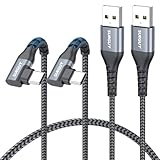 SUNGUY 90 Grad USB C Kabel 0.6M [2Stück], Winkel Ladekabel USB C Schnellladekabel Datenübertragung Geflochten für Phone 17/16/15 Pro Max, Galaxy S25 S24 S23 S22, Pixel, iPad