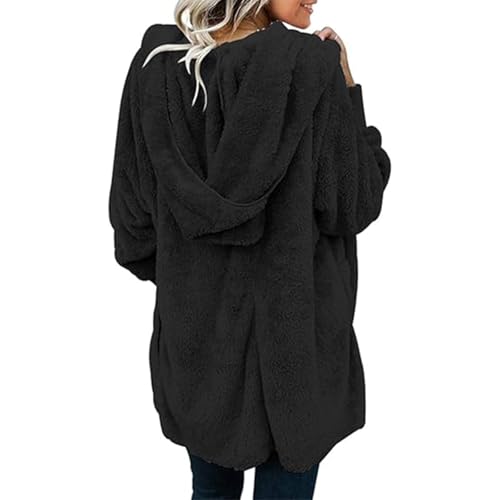 Sherpa Jacket Women Fuzzy Fleece Oversized Open Front Hooded Cardigan Soft Fluffy Sweaters Winter Coats with Pockets4