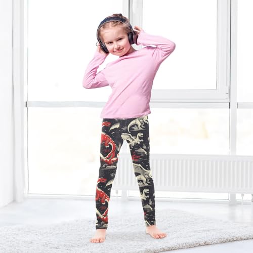Red and White Dinosaur Animal Girls Leggings Kids Yoga Pants Dance Active Tights 4T4