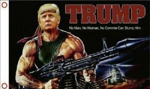 Miniatura 1 de BANDERA DE BAZOOKA TRUMP RAMBO 12X18 NO HOMBRE NO MUJER NO COMMIE TRUMP 2024 BANDERA