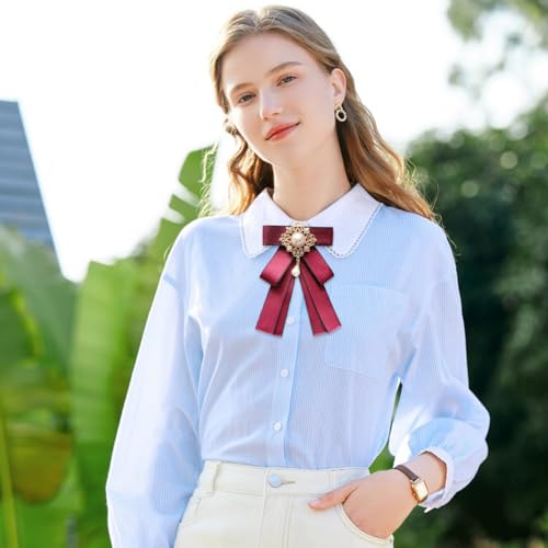 Image of Rhinestone Retro British Style Pre-tied Adjustable Fabric Ribbon Bow Tie for Women Men Uniform Necktie Bownot
