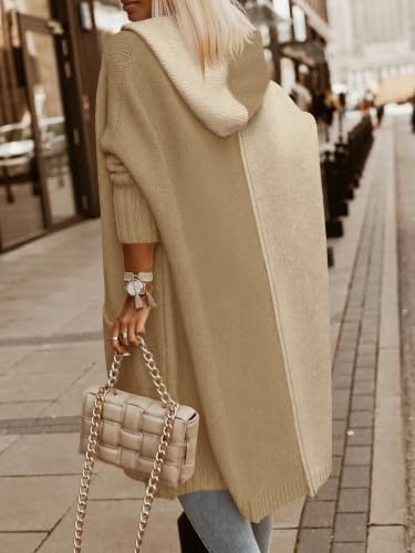 Image of Aoysky Womens Long Cardigans Cable Knitted Open Front Oversized Hooded Outerwear Sweater Coat