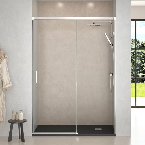 Mampara de Ducha Frontal Corredera 1 Puerta Corredera + 1 fijo | Transparente | Cristal templado 6mm Antical | 195cm de Altura | Transparente 120cm (Adaptable 114-119cm)