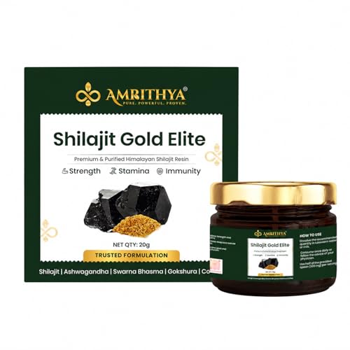 Image of Amrithya Pure Himalayan Shilajit Gold Elite Resin 20g | Fulvic Acid & Trace Mineral Rich Ayurvedic Resin | Authentic Himalayan Shilajit for Daily Wellness for Men & Women - 40 Serving