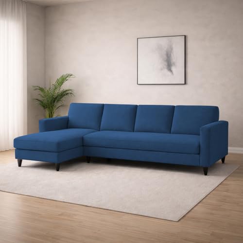 Image of Carlos LHS 4 Seater L Shape Sofa Set for Living Room & Home Office Furniture, Modern Durable Sectional Corner Sofa Couch, Premium Fabric Comfortable Seating with Strong Frame (Blue)
