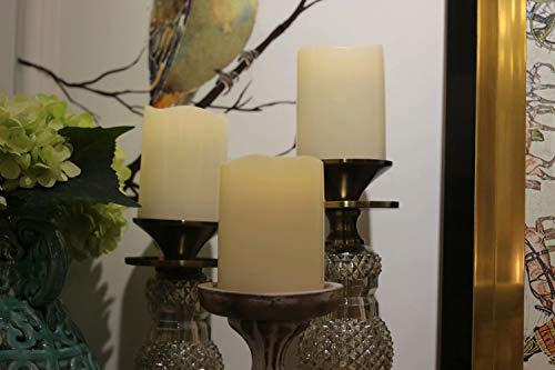 Image of Set of 3 Outdoor IP44 Warm White LED Rainproof Waterproof Flameless Battery LED Pillar Candles with Remote and Timer, Plastic, Won't Melt, Weather Resistant Design 3 x 4 inch, Timer 24hours