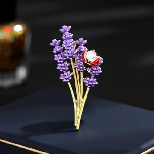 Image of Lavender Flower Brooch Crystal Ladybugs Elegant Accessories for Women Scarf Dress Decoration Brooches Lapel Elegant Pin Fashion Gift Jewelry Wedding Flowers Corsage for Ladies Christmas Birthday