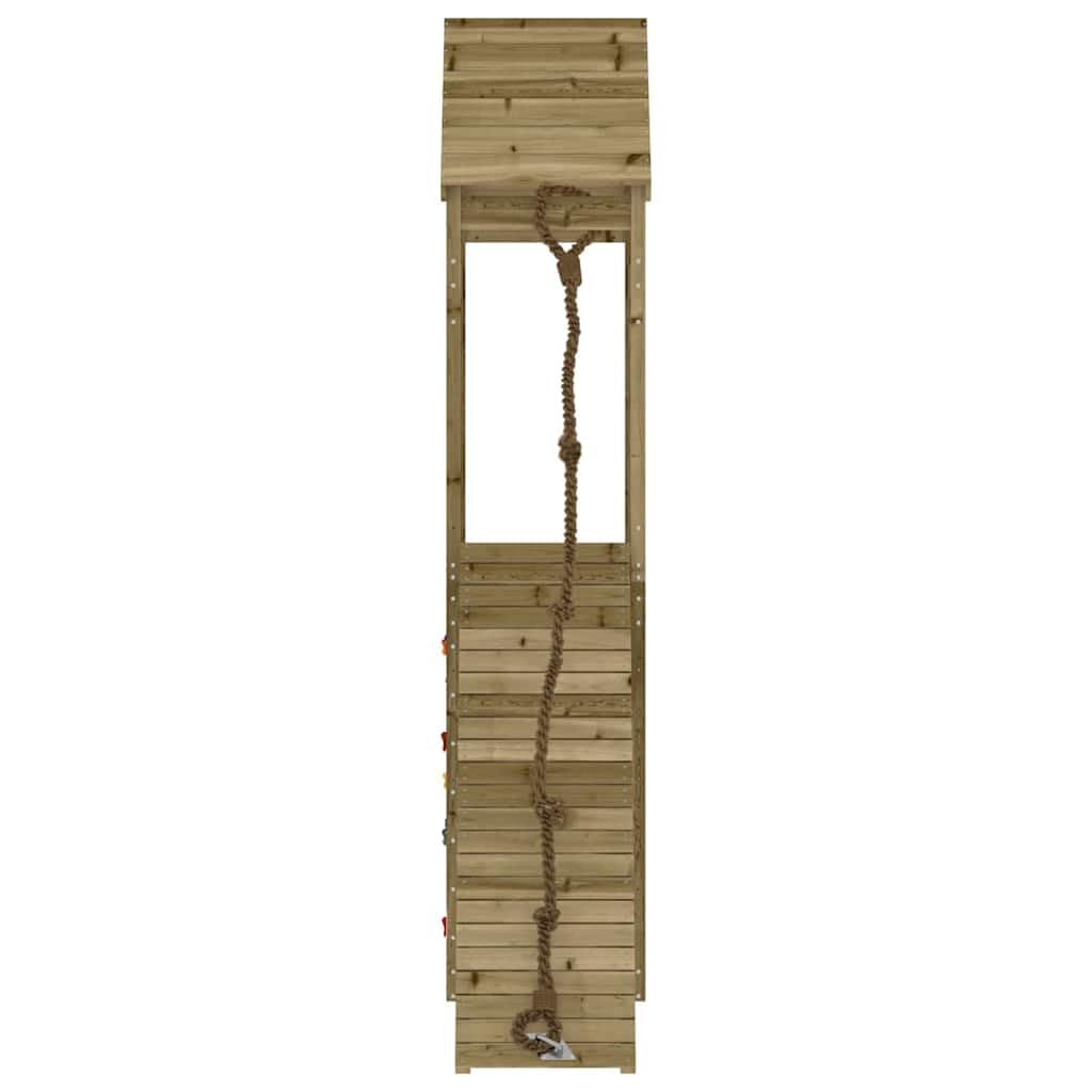 Torre da gioco con parete da arrampicata in legno di pino impregnato, piedistallo da 90 cm, box da arrampicata con sabbiera, corda e scala, per giardino, cortile e terrazza, per bambini da 3 a