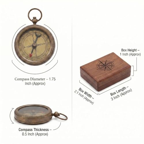 Brújula de Bolsillo Vintage Grabada con Texto Inspiracional, Latón y Estuche de Madera miniatura 5