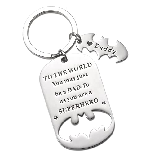 Image of Father Keychain, Batman Keychains for New Dad Step Dad Grandpa Son, Fathers Day Birthday Gift for Daddy from Daughter
