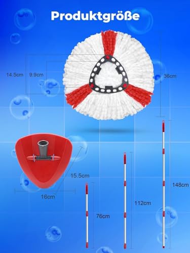 Wischmopp Ersatzbezug für Turbo 2-in-1, Bodenwischer Set Kompatibel mit Vileda EasyWring&Clean, Wischmop Ersatz, 4 Moppköpfe +1 Stiel +1 Moppbasis für mop, auch fur empfindliche Boden – Bild 6