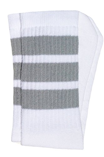 One Pair of American-Made Mid Calf White Tube Socks with Grey Stripes - Style 1