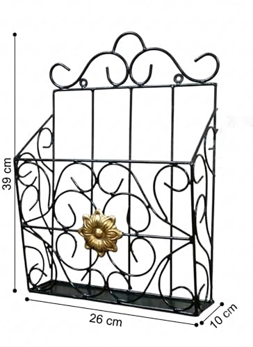 Image of Wall Mounted Hanging File & Magazine Holder - Metal Organizer for Newspapers, Documents & Office Storage | Decorative Rack for Home & Workspace 39x26x10 cm.