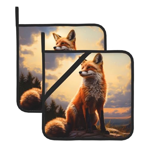 AKGFFDS Juego de dos soportes cuadrados resistentes al calor con estampado de zorro de nieve en la colina (juego de dos) de 8 x 8 pulgadas: telas de calidad, antiquemaduras y fáciles de limpiar
