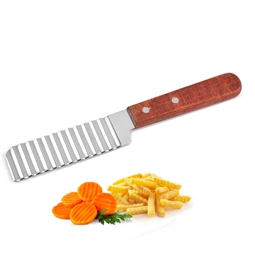 woojfcang Crinkle Cutter Potato Chipper Chip Cutter Slicer Blade Wavy Vegetable Chopper Stainless Steel Crinkle Cutter for Veggies French Fries Chopper Onions Butter Fruit Salad Cutting Tool