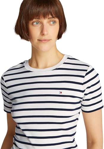 Tommy Hilfiger Damen T-Shirt Kurzarm Slim Cody Rundhalsausschnitt, Mehrfarbig (Breton Dark Night Navy STP), XS – Ansicht 3