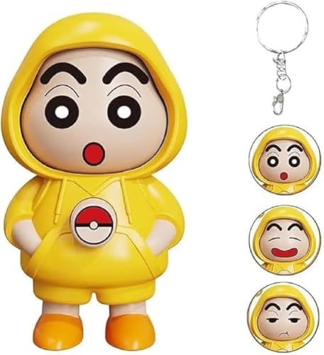 NILMOLYE Shinchan Cartoon Character Keychain Toy with Button Expression Change, Hoodie Figure with Ear Hood and Bag Pendant Ring