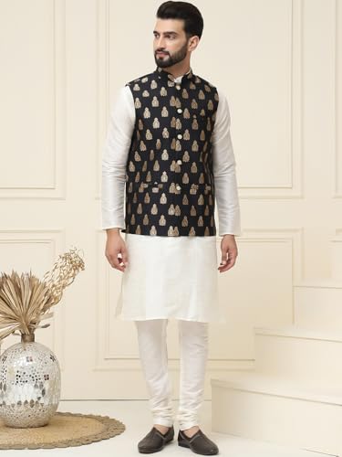 Image of SOJANYA (Since 1958 Men's Silk Blend Kurta Pyjama With Nehrujacket Set