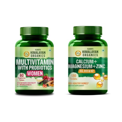 Vlado's Himalayan Organics Women's Multivitamin with Probiotics + Calcium Magnesium Zinc with Vitamin D3, B12 & K2 | Daily Nutrition, Immunity, Gut, Bone & Joint Support | Veg Tablets Combo Pack-image-45