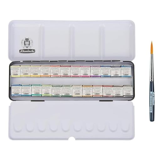 Schmincke HORADAM - Juego de acuarelas (24 medios godets) en estuche de metal y 1 DaVinci pincel viajes XS.