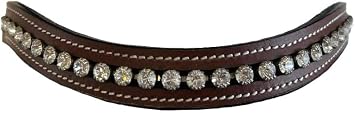Clear Crystal Bling Wave Leather English Browband Brown Leather, Pony 14"