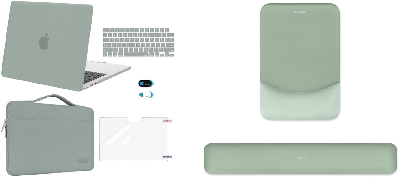 MOSISO Compatible with MacBook Air 13.6 inch Case 2022-2024 M3 A3113 M2 A2681, Rectangular Wrist Rest Support for Mouse Pad&Keyboard&Bag&Keyboard Cover&Webcam Cover&Screen Protector, Antique Green