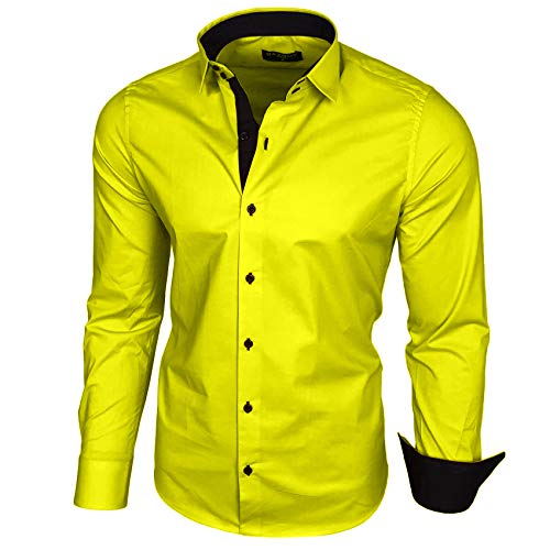 Baxboy B-500 - Camisa de manga larga para hombre, para negocios, tiempo libre, bodas, plancha, ajustada amarillo XXXL