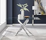 Furniturebox UK Glass Dining Table - Leonardo 6 Seater Silver Chrome Leg Rectangular Tempered Glass & Metal Modern Stylish Dining Table 150cm x 90cm