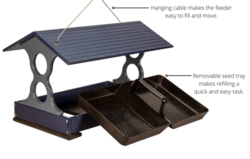 Jcs Wildlife Blue And Gray Large Fly Thru Bird Feeder With Removable Seed Tray With Drainage Holes - Holds 8 Cups Of Bird Seed - Platform Bird Feeder - Easy To Clean #TOP2