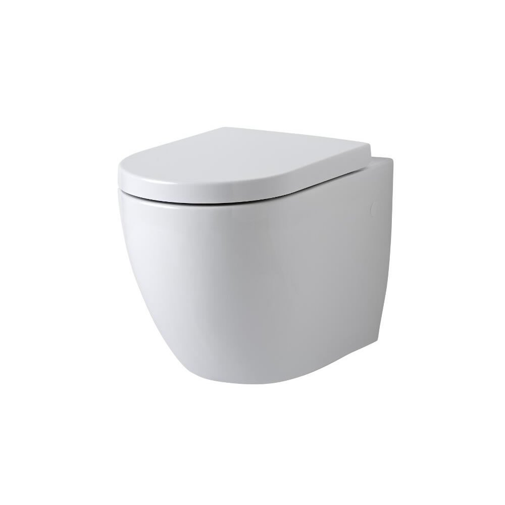 Milano No Flush Plate Irwell White Ceramic Wall Hung Rimless Toilet Wc Soft Close Seat