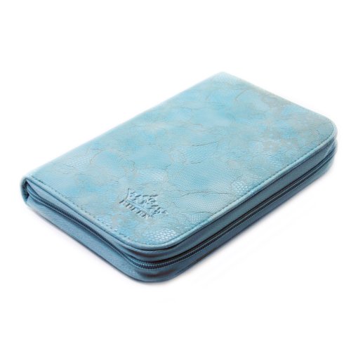 PUEEN 168 Nail Stamping Plates Synthetic Leather Holder Case Organizer in Blue Rose Lace Pattern-BH000006