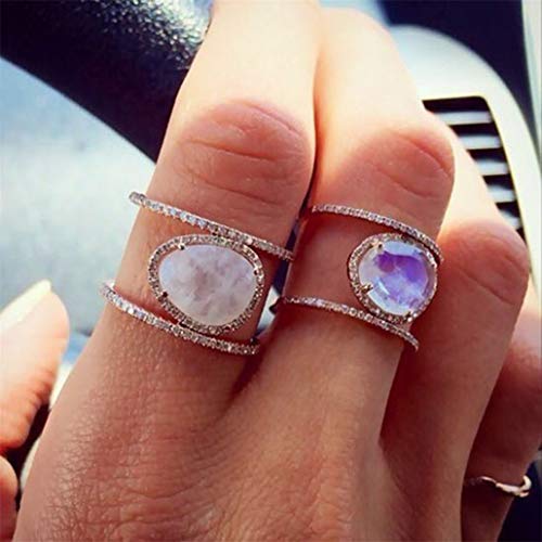Preisvergleich Produktbild NYAOLE Boho-Schmuck, Ring, natürlicher Edelstein, Mondstein, personalisierbarer Ring, Schmuck, Zubehör, Geschenk für Sammler 8 siehe abbildung