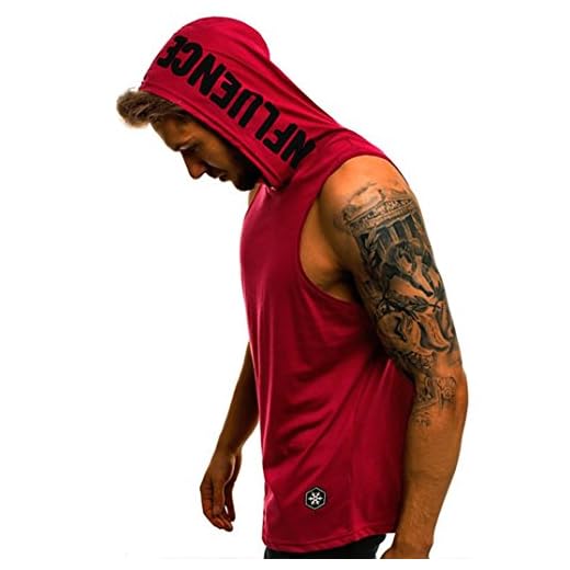 QinMM Camiseta con Capucha de Tirantes Deportes para Hombre, Tops Camisa sin Mangas de Verano Fitness (2XL, Rojo)