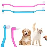 2pcs Dual Sided Cats & Dogs Toothbrushes, Kitten Puppy Toothbrush Pet Teeth Cleaning Brush with Micro Brush Head & Curved Handle Cat Dental Care Supplies to Reduce Plaque Tartar Formation