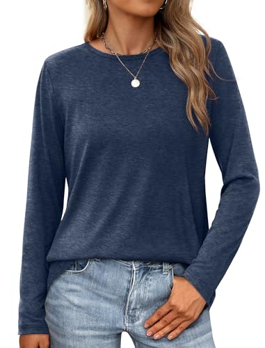 Long Sleeve Shirts for Women Casual Crew Neck Basic Fall Tops Loose Fit Comfy - Main Image