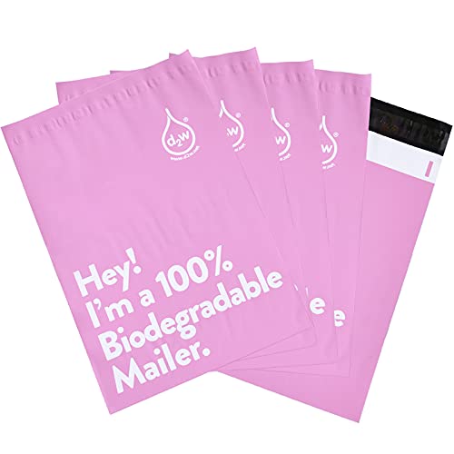9.8x13 Inches 100% Biodegradable D2W Poly Mailers, 50pcs Pink Compostable