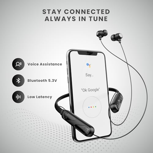 Image of OOGE Tune 8 Neckband Bluetooth Earphones, 30 Hours Playtime, Deep Bass, Type-C Fast Charge, Sweat Resistant, Magnetic Eartips, Sound Pulse Mic (Satin Black)